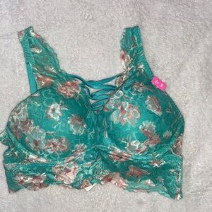 Victoria's Secret Teal and Pink Floral Lace Bra
